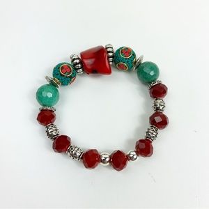 Red Coral crystal bead stretch bracelet